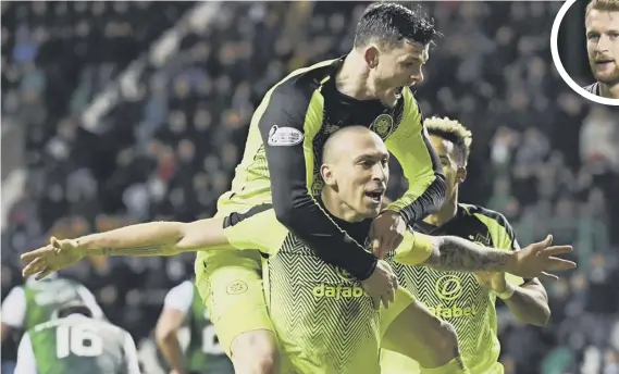  ??  ?? 2 Scott Brown celebrates with Oliver Burke after scoring on Saturday. Scott Bain, inset, says his influence has been crucial for players in the past week.