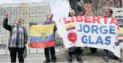  ?? REUTERS ?? People protest to demand the release of former vice president Jorge Glas in Quito, Ecuador, on April 12.