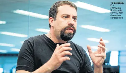  ?? FELIPE RAU/ESTADÃO ?? TV Estadão. Em entrevista, Boulos não admitiu nem descartou candidatur­a