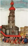  ??  ?? Der Augsburger Perlachtur­m als Illustra tion eines Klebebilde­rbuchs 1735.