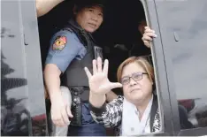  ?? — AFP ?? This February 24, 2017 file photo shows Leila De Lima waving to her supporters after appearing in court in Muntinlupa City, suburban Manila.