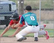  ?? Tim Conover ?? Austin Harvey #15 of Broken Bow, pictured above gets called for the out as he slides in to home plate against Overton Thursday evening.