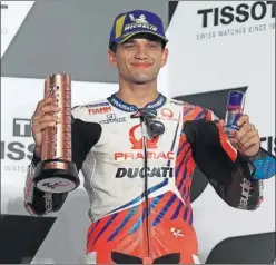  ??  ?? Jorge Martín, en el podio de Losail como tercero del GP de Doha.
—¿Qué ha faltado para ganar?