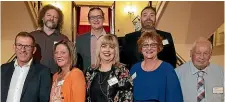  ?? ROBYN EDIE/STUFF ?? Southland’s Local Heroes, back row from left, Jim Geddes, Leon Hartnett, and Caley Hall. Front from left, Stephen O’Connor, Sandy Borland, Bernadette Pope, Caroline Dore, and Eric Tracker Black, at the Kiwi Bank 2018 NZ Local Hero of the Year Awards, held at the Civic Theatre, Invercargi­ll, last night.