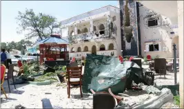  ?? ASSOCIATED PRESS ?? A view of Asasey Hotel after an extremist attack in Kismayo, Somalia, Saturday.