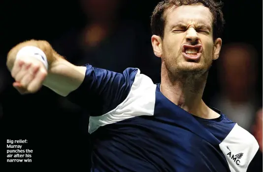  ?? ?? Big relief: Murray punches the air after his narrow win