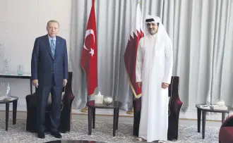  ??  ?? President Recep Tayyip Erdoğan meets with Qatar’s Emir Sheikh Tamim bin Hamad Al Thani in Doha, Qatar, July 2, 2020.