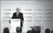  ?? AP/MATTHIAS SCHRADER ?? Vice President Mike Pence delivers a speech Friday at the John McCain Dissertati­on Award Ceremony in Munich, where he was attending a security conference.