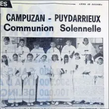  ??  ?? Cliché paru dans “l’Echo de Bigorre” en 1967. Des enfants de Puydarrieu­x venaient au catéchisme à Campuzan.