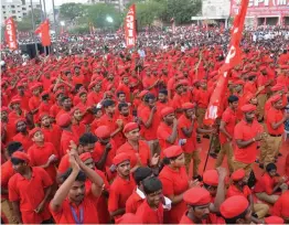  ?? — PTI ?? Party workers attend CPI( M) 22nd congress in Hyderabad on Sunday.