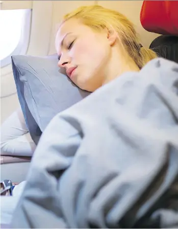  ?? GETTY IMAGES/ISTOCK PHOTO ?? Falling asleep on a plane can put passengers into awkward situations with their fellow travellers, but an etiquette expert says it’s correct to wake up the person in the aisle seat to reach the toilet.