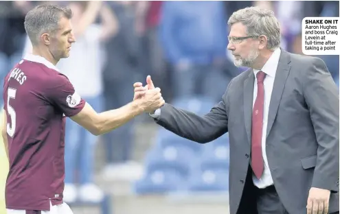  ??  ?? SHAKE ON IT Aaron Hughes and boss Craig Levein at full-time after taking a point