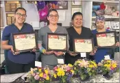  ?? COURTESY PHOTO ?? Honored at the Assistance League of Redlands Dental Committee’s May Heroes Award Luncheon are, from left, Assistance League Dental Center staff, dental assistant Lizbeth Gonzalez, dentist Stephanie Calvillo, office manager Elizabeth Duran and dental hygienist Diana Zamora.