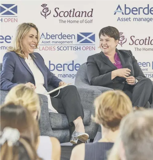  ??  ?? 0 Ruth Davidson addresses a women’s leadership event staged by Aberdeen Asset Management at the Scottish Women’s Golf Open