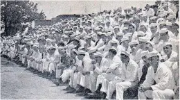  ??  ?? The first-base line at McClure Field is all white as sailors turn out for a big game during the 1943 season. By the time the season was over, the games drew about 29,000.