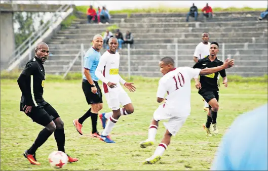  ?? Picture: RANDELL ROSKRUGE ?? WAITING TO EXHALE: Amandla ‘Amigo’ Mrwebi of Future Tigers dribbles past EC Bees striker Bongani Chikila in their ABC Motsepe League game at the Bhisho Stadium earlier this month. Bees won the game 2-0. Both clubs are embroiled in a league dispute