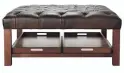  ?? ARHAUS ?? Arhaus’ Butler tufted leather ottoman has hardwood legs, and two handy trays that tuck under the base.