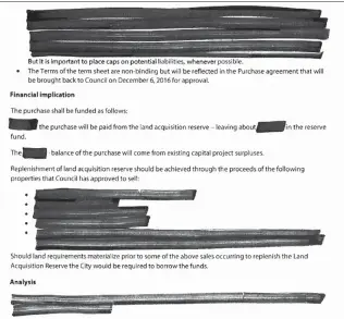  ?? Herald graphic ?? The proposed plan to pay for the $1.95-million purchase of two properties on Eckhardt Avenue was deemed secret by the city’s corporate officer.