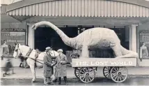  ??  ?? A dinosaur on a horse-drawn cart promotes a film, The Lost World, outside the De Luxe cinema in 1924.