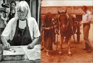  ??  ?? Anna Currey in her studio. INSET: Anna working on the farm with her father.