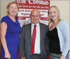  ??  ?? Mary Kelly, sales & marketing manager at Cork Racecourse Mallow, with Billy Mangan, Corkman sales executive, and Sarah McMahon, Smack PR and C103 news reader.