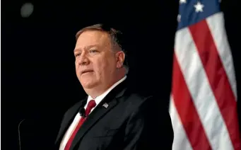  ??  ?? US Secretary of State Mike Pompeo speaks at an Economic Club of Detroit luncheon yesterday in Detroit.