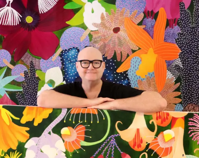  ??  ?? Clockwise from top:
Artist Michael McHugh in his Sydney studio with original artworks 1. ‘Gala’ (200 x 200cm) behind him; 2. ‘Cluster’ (150 x 150cm) in front;
3. ‘Jubilee’ (200 x 200cm) to his right; 4. ‘Allure’ (200 x 200cm); 5. ‘Perennial’ (150 x 150cm);
6. ‘Temptation’ (180 x 150cm); 7. ‘Hustle’ (120 x 120cm); and 8. ‘Midnight’ (150 x 150cm). All artworks are acrylic on canvas.