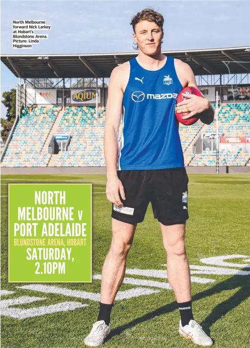  ?? ?? North Melbourne forward Nick Larkey at Hobart’s Blundstone Arena. Picture: Linda Higginson