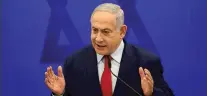  ?? ODED BALILTY/ASSOCIATED PRESS ?? Israeli Prime Minister Benjamin Netanyahu speaks during a press conference in Tel Aviv, Israel, Tuesday. Netanyahu vowed to begin annexing West Bank settlement­s if he wins national elections next week.