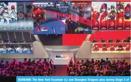  ??  ?? BURBANK: The New York Excelsior (L) and Shanghai Dragons play during Stage 3 of Overwatch League Inaugural Season videogame play at Blizzard Arena. — AFP