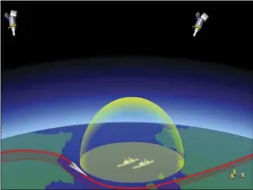  ??  ?? In this video grab provided by RU-RTR Russian television via AP television on Thursday, a computer simulation shows the Avangard hypersonic vehicle maneuverin­g to bypass missile defenses en route to target. President Vladimir Putin declared Thursday...