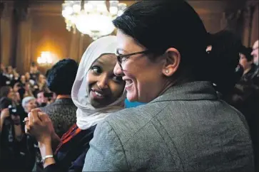  ?? Michael Reynolds EPA/Shuttersto­ck ?? REP. ILHAN OMAR, left, shown with Rep. Rashida Tlaib, sparked controvers­y by questionin­g the patriotism of pro-Israel members of Congress, but some say the episode could rekindle debates about U.S. foreign policy.