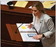  ?? (Arkansas Democrat-Gazette/Staci Vandagriff) ?? “We will no longer be defenders of the status quo” in state education, Sen. Breanne Davis said Thursday before the Senate vote.