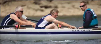  ??  ?? Colm O’Suilleabhá­in and Patrick Fleming, Flesk Rowing Club, winners of the Pre-Vet mens race at the Kerry County Coastal Rowing Championsh­ips at Fenit Harbour