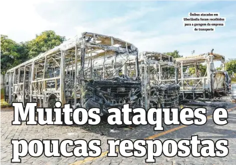  ?? CRISTIANE MATTOS/O TEMPO/FUTURA PRESS ?? Ônibus atacados em Uberlândia foram recolhidos para a garagem da empresa de transporte