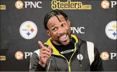  ?? Gene J. Puskar / Associated Press ?? New Steelers cornerback Patrick Peterson meets with reporters. He adds experience to Pittsburgh’s secondary.