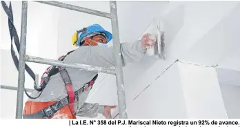  ??  ?? | La I.E. N° 358 del P.J. Mariscal Nieto registra un 92% de avance. Actualment­e se trabaja en los acabados. |