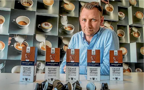  ??  ?? Hummingbir­d Coffee Chief Executive Nick Cowper, with the firm’s capsules.