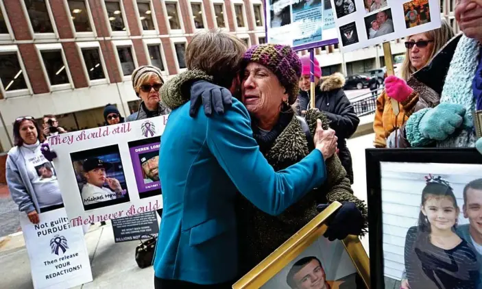  ?? Photograph: Boston Globe/Getty Images ?? Protesters call for actions against Purdue Pharma in Boston on 25 January 2019.