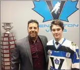  ?? Special to the Herald ?? President, GM and head coach Fred Harbinson welcomed 15-year-old recruit Cole Shepard to the Penticton Vees’ organizati­on earlier this week.