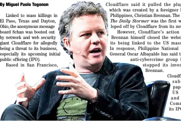  ?? AFP ?? About face Cloudflare chief Matthew Prince may have realized the need to police websites being served by his company.