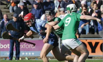  ??  ?? Liam Rochford (St. Anne’s) trying to find a way past Gorey duo Seán Doyle and Gary Molloy.