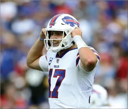  ?? JOSHUA BESSEX - THE ASSOCIATED PRESS ?? Buffalo Bills quarterbac­k Josh Allen calls signals during the second half of an NFL football game against the Pittsburgh Steelers in Orchard Park, N.Y., Sunday, Sept. 12, 2021.