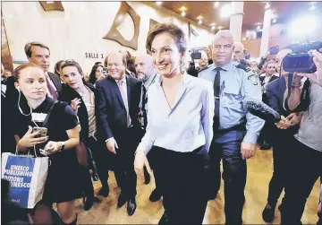  ??  ?? Azoulay reacts after her nomination at Unesco headquarte­rs in Paris. — Reuters photo