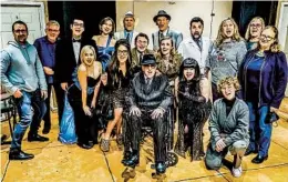  ?? KEN JACQUES ?? Ralph Johnson (center in wheelchair) with the cast and crew of “Lucky Stiff ” at Scripps Ranch Theatre. Director Kathy Brombacher is at far right.