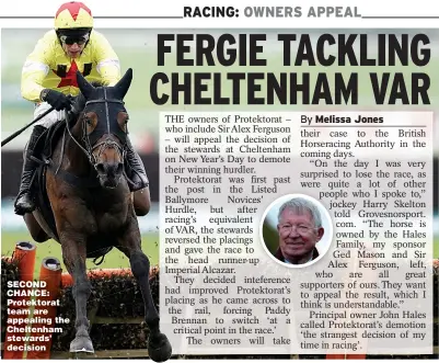  ??  ?? SECOND CHANCE: Protektora­t team are appealing the Cheltenham stewards’ decision