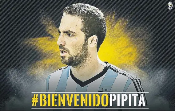  ?? FOTO: TWITTER JUVE ?? Así anunció la Juventus, de 28 años, el fichaje de Gonzalo Higuaín El club turinés pagará en dos plazos los 90 millones de euros de la cláusula de rescisión del contrato del jugador