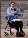  ?? ?? Jo Ellen Stodola tells her story of chronic pain Tuesday during the Don’t Punish Pain Rally at the state Capitol. (Arkansas Democrat-Gazette/ Thomas Metthe)