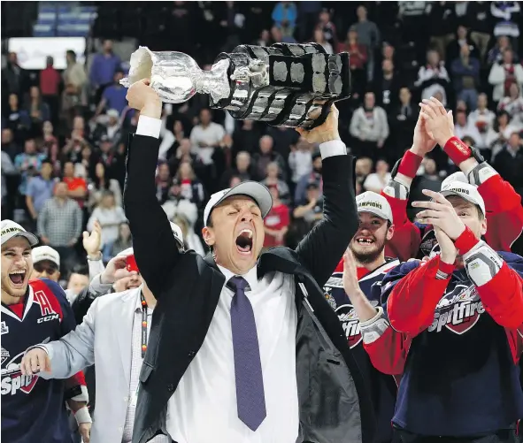  ?? GETTY IMAGES FILES ?? Rocky Thompson coached the Windsor Spitfires to victory at the Mastercard Memorial Cup. The Canucks were in the process of courting Thompson to coach their AHL-affiliate team in Utica, N.Y. when Thompson chose to sign on as coach with a different team.