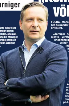  ??  ?? Er konnte sich wohl nicht mehr helfen: Horst Heldt, ehemaliger Schalke-Manager, hat heftige Kritik an Alexander Zorniger geübt.